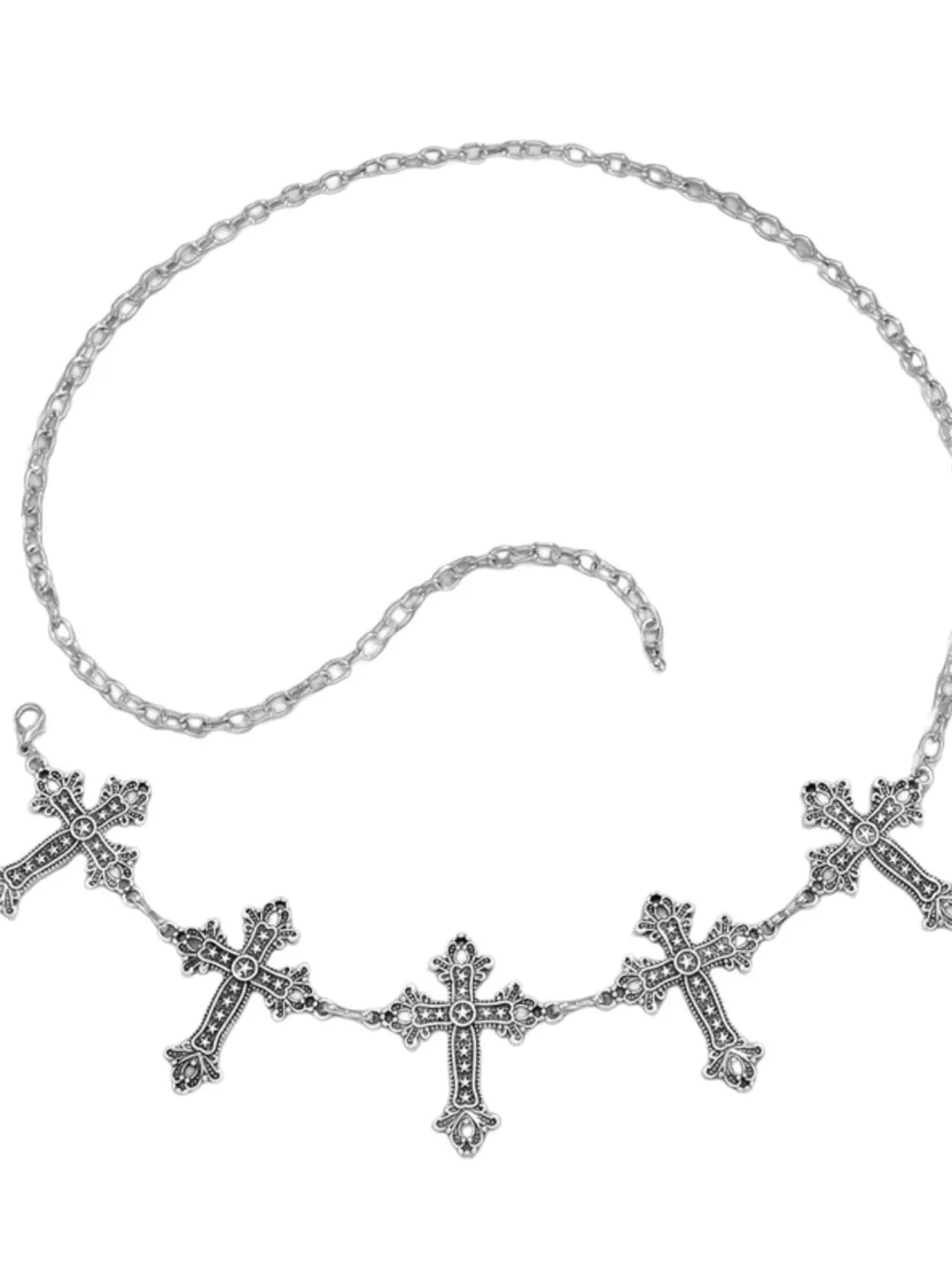 New -Chic -Silver Cross Waist Belt
